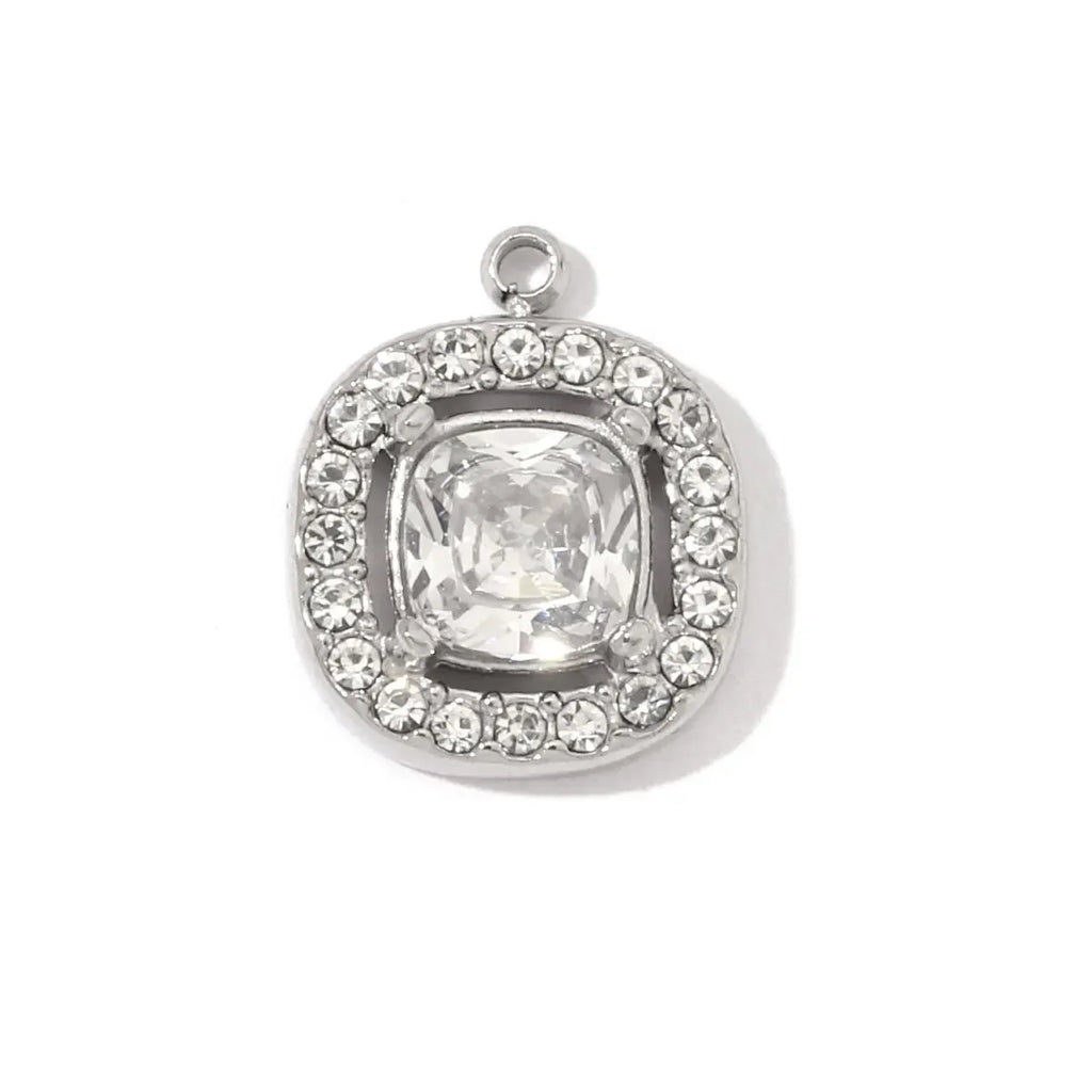 3 teile/los Mode Edelstahl Zirkon Kristall Charms Oval Stern Herz Runde Quadrat HorseeyeStone Halskette DIY Kleine Anhänger