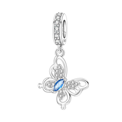 Glänzende Schmetterlingsanhänger aus 925er-Sterlingsilber mit flatternder Dunkelheit, passend für DIY-Armbänder, Halsketten, romantisches Geschenk, Paarung