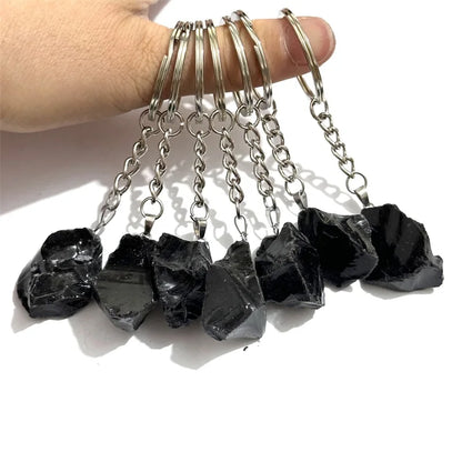 20 stücke Natürliche Raue Rohstein Kristall Quarz Schlüsselbund Frauen Männer Handtasche Hangle Auto Schlüssel Halter Raw Mineral Stein Schlüsselring schmuck