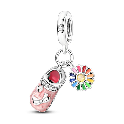Klassische rote High Heels und goldene Turnschuhe aus 925er-Sterlingsilber, Fußball-Trophäe, baumelnder Charm, passend für Armbänder, Boutique-Schuhserie, Geschenke