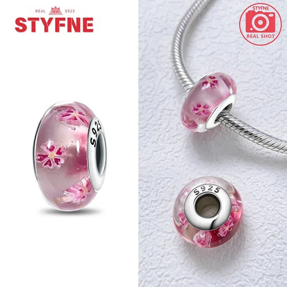 Echtes Sterlingsilber 925, Blumen-Charms, Glas, neue Original-Perle, bunt, Murano, passend für Original-Armbänder, DIY für Frauen, Schmuck, Geschenke