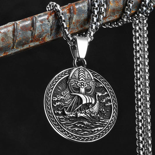 Viking Piraten Amulette Doppelseitige Schnitzerei Männer Halsketten Edelstahl Anhänger Kette Frauen Punk Schmuck Zubehör Geschenke
