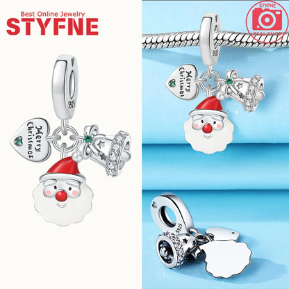 S925 Silber Weihnachten Schneeflocke Charms Herzförmige Glänzende Zirkon Perle Fit Original Armband Diy Edlen Schmuck Weihnachten Geschenk