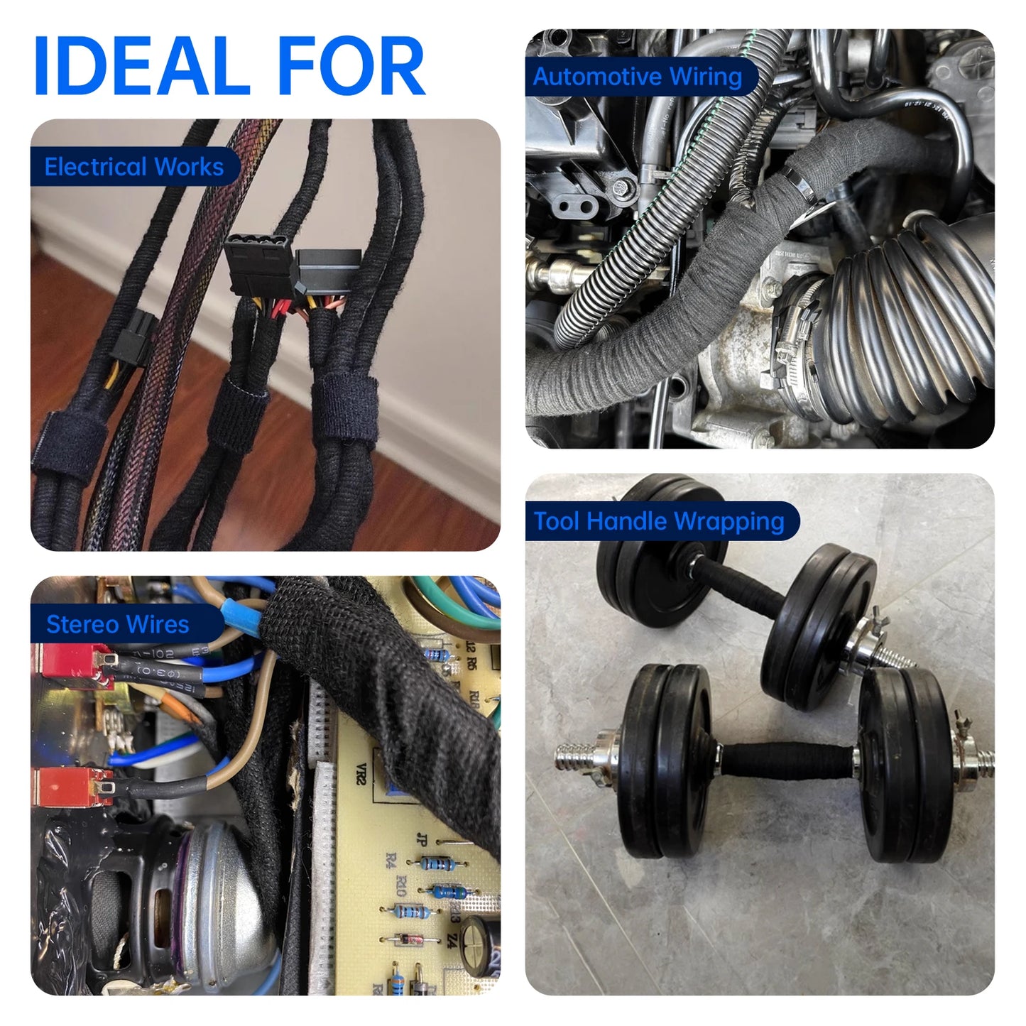 Schwarzes Hitzebeständiges Elektrisches Klebeband 9mm - 50mm Kabelbaum-Isolierband Automotive Stoffband Geräuschdämpfendes Klebeband