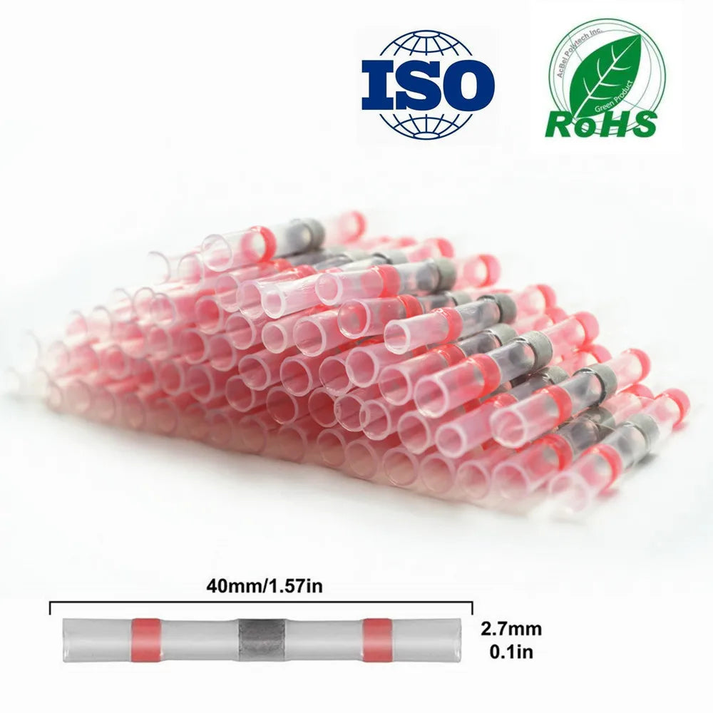 50-1000PCS Schrumpf Butt AWG22-18 Rot Solder Isolierte Wasserdichte Elektrische Spleiß Draht Anschlüsse mit Heißluftpistole Uns/Eu