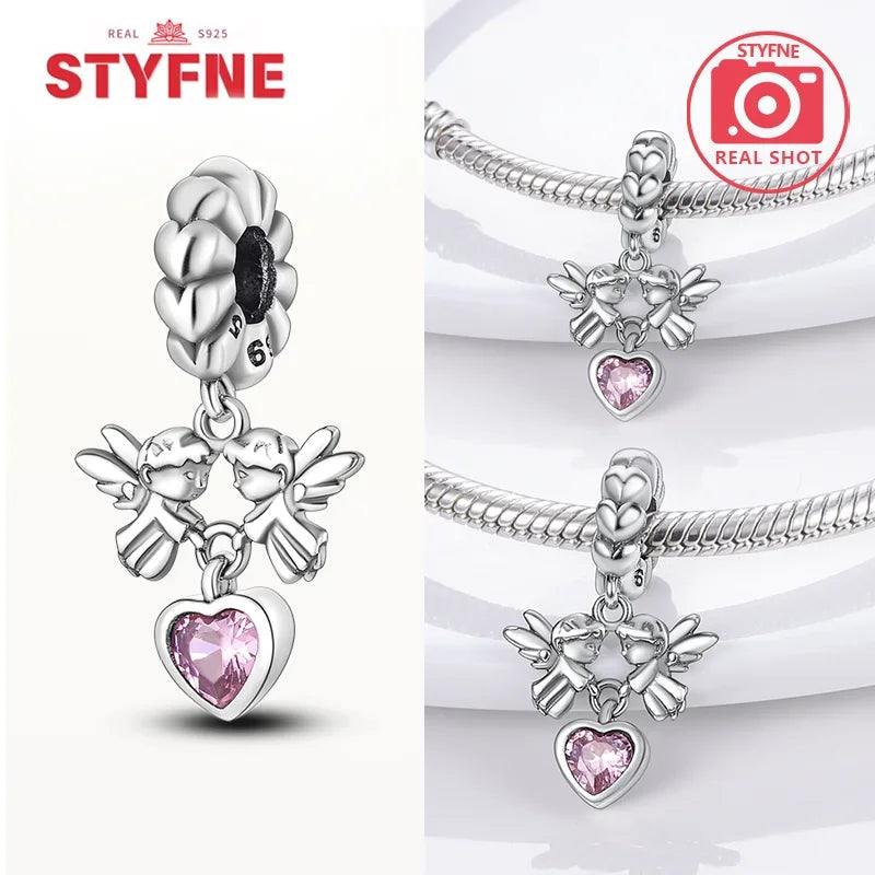 Neue Silber 925 Engel Skulptur Charms Herz Perlen Fit Original Armband für Frauen Schmuck Party Perlen DIY Edlen Schmuck Geschenke