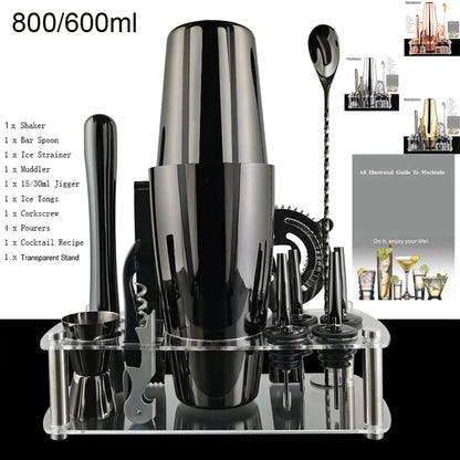 12 Stück Schwarz/Roségold/Silber 800/750/600 ml Boston Shaker Barkeeper Kit Cocktail Shaker Set Bar Werkzeuge Ständer Cocktail Rezept