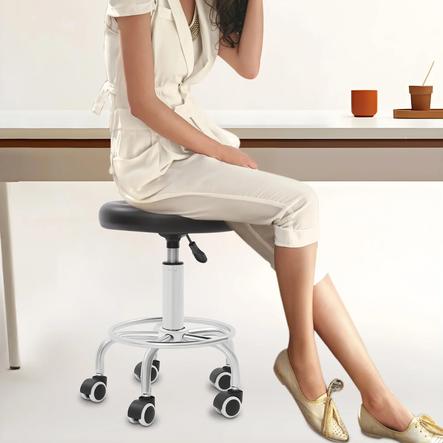 360 °   Drehbarer Barhocker, Bürohocker mit Rollen, Drehstuhl Höhenverstellbar 45-57 cm, Tragfähigkeit 150 kg