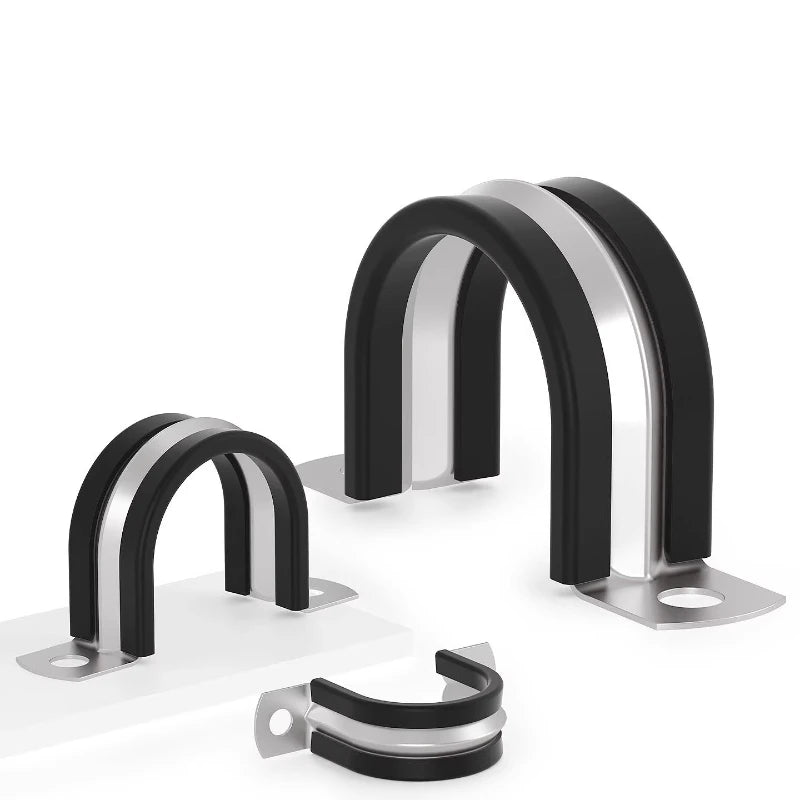 U-förmiger Gürtel aus Edelstahl 304, mit Gummistreifen, Reitclip, Stahlrohrclip, Klemme, Rohrclip, festes Kabel, Halsklemme, Verriegelung