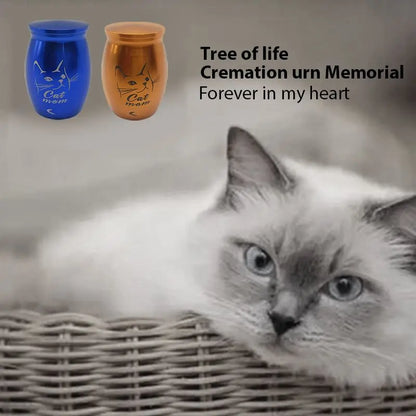 Stainless Steel Pet Urns, Small Face Print, Memorial Urn, Dog and Cat Ash Holder, Urn for Human Pet Ashes, Blue/Black