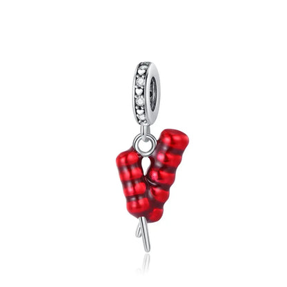 Wunderschöner roter Anhänger aus 925er-Sterlingsilber mit Rosenherz, Krabbe, Feuerwerkskörper, für Mädchen und Jungen, passend für DIY-Armbänder, Halsketten, süße Geschenke
