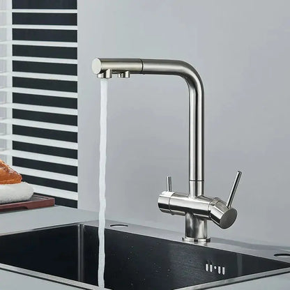 Chrom gefilterter Wasserhahn Messing Luftreiniger Küchenarmatur Doppelgriff Trinkwassergefäß Waschbecken Mischbatterie Torneira für die Küche