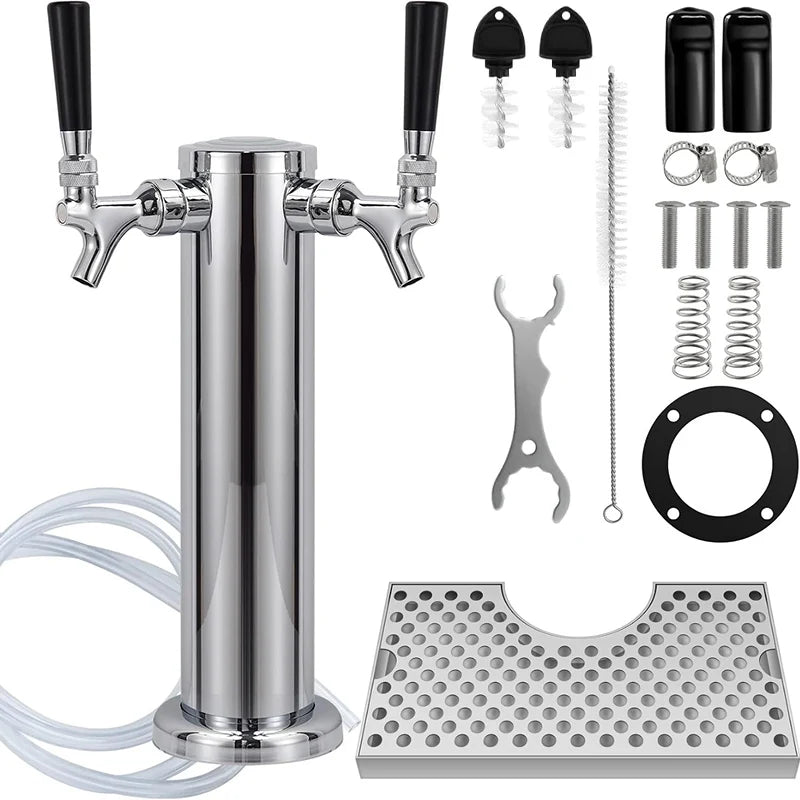 Kegerator Tower Dual Faucet Beer Tower Kit, Double Beer Tap & Drip Tray für Home Bar, Beer Dispensing 3" Fass Tower Beer Fass Tap