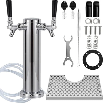 Kegerator Tower Dual Faucet Beer Tower Kit, Double Beer Tap & Drip Tray für Home Bar, Beer Dispensing 3" Fass Tower Beer Fass Tap