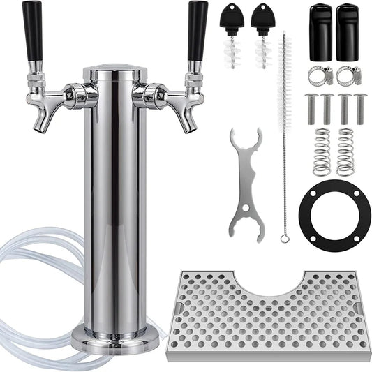 Kegerator Tower Dual Faucet Beer Tower Kit, Double Beer Tap & Drip Tray für Home Bar, Beer Dispensing 3" Fass Tower Beer Fass Tap