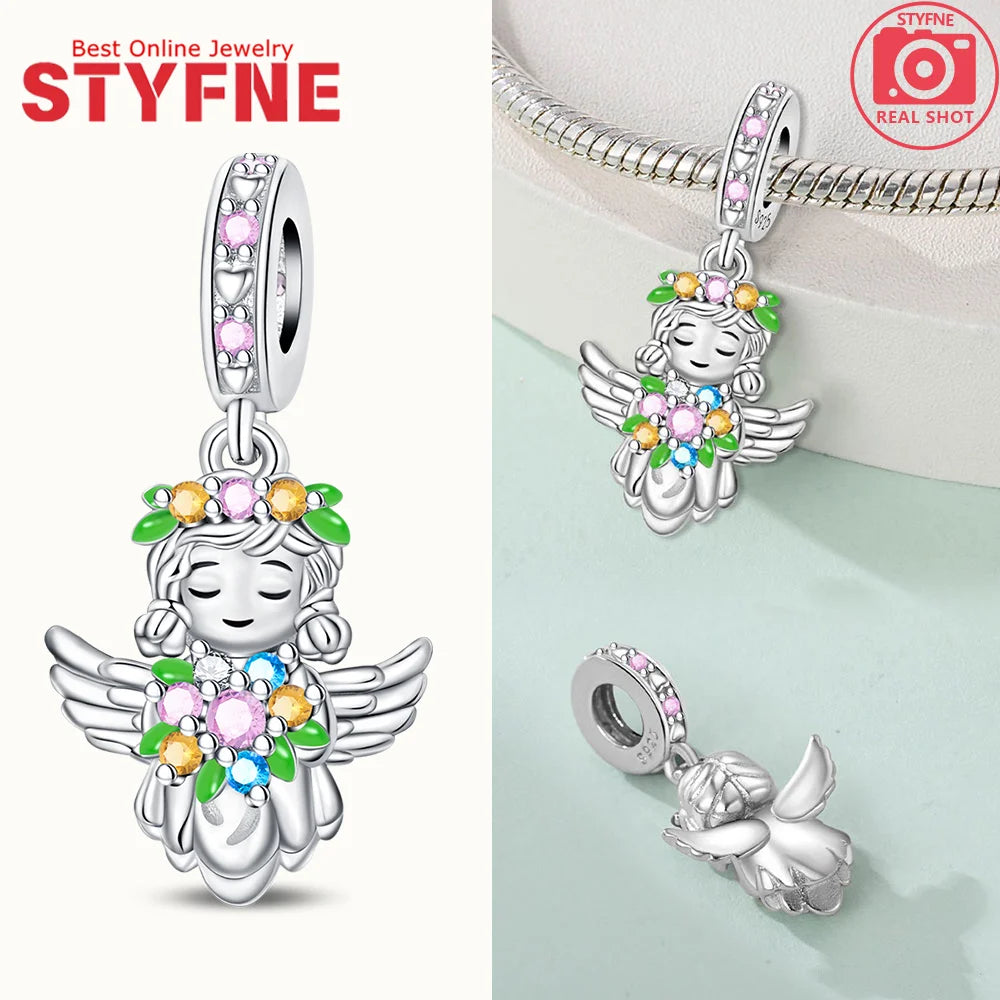 Neue Silber 925 Engel Skulptur Charms Herz Perlen Fit Original Armband für Frauen Schmuck Party Perlen DIY Edlen Schmuck Geschenke