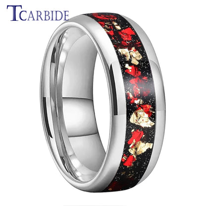 Dropshipping 6mm 8mm 18k Gold Farbe Kuppel Ehering Schöner Wolframkarbid Ring mit roter und Goldfolieninlage Comfort Fit