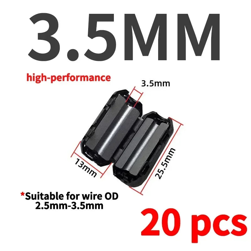 20pcs 3.5/5/7/9/13/15mm Ringkern Ferrit perlen klemme Choke-Spule emi rfi Rausch filter clip Schnapp kabel für schwarzes magnetisches Aufschnappen
