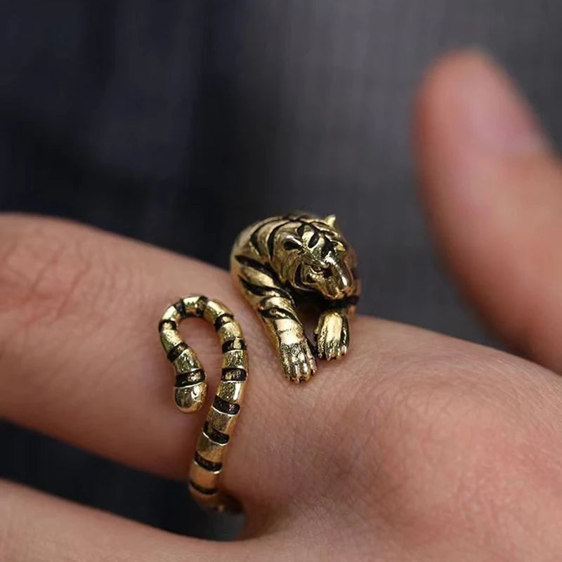 1 Stück heftige Tiger verstellbare Öffnung Ring Männer und Frauen Vintage Punk alten Gold alten Silber Farbe Tiers chmuck Geschenk