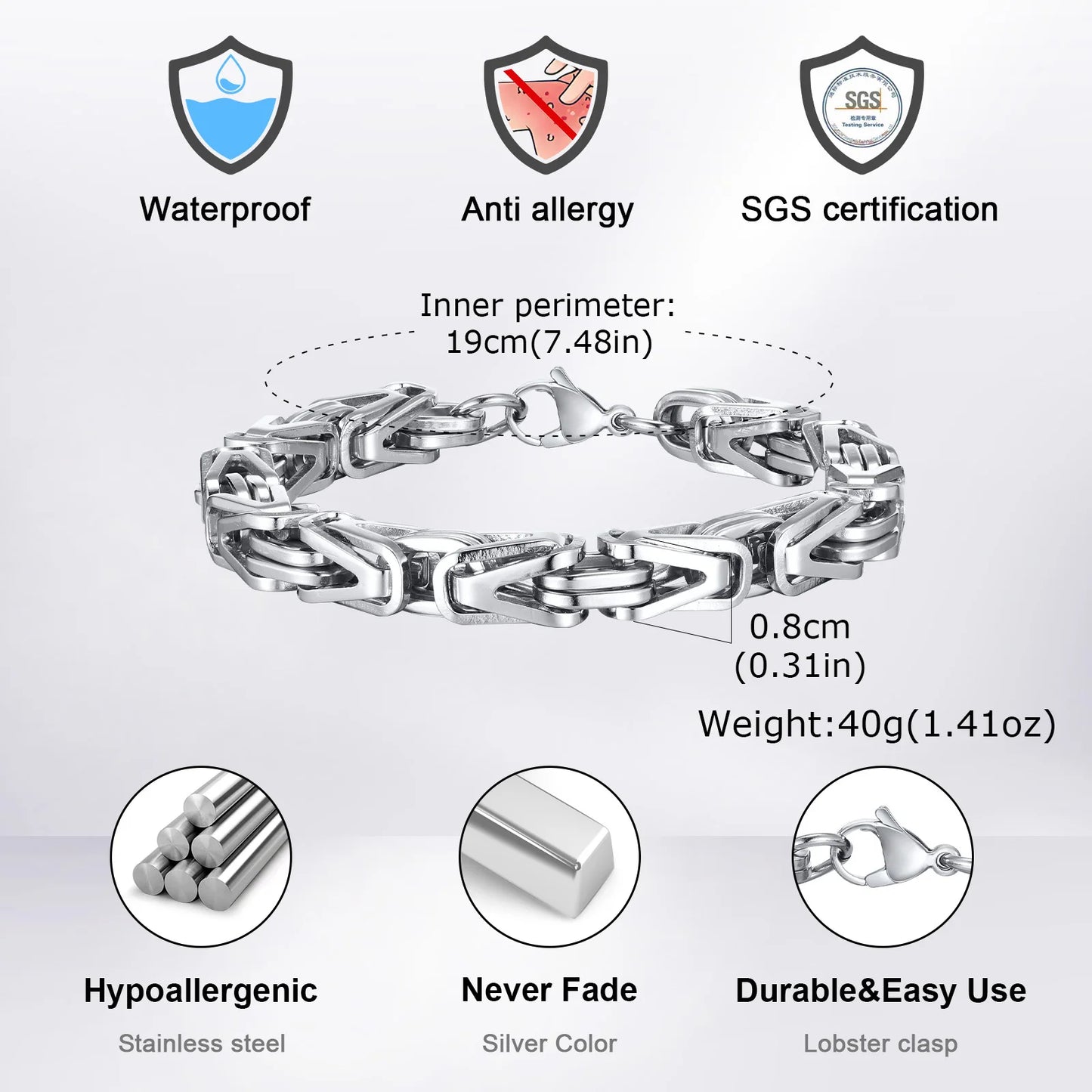 Klobige byzantinische Kettenarmbänder für Männer und Jungen, V-förmiges Edelstahl-Kettenglied-Armband, Vintage-Schmuck, Accessoires, Herrengeschenke