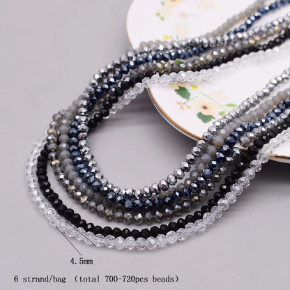 4 mm Farbschema, 6 Stränge/Beutel, Rondelle-Kristallglasperlen, facettierte lose Distanzperlen für Schmuckherstellung, Schmuck, DIY-Halskette