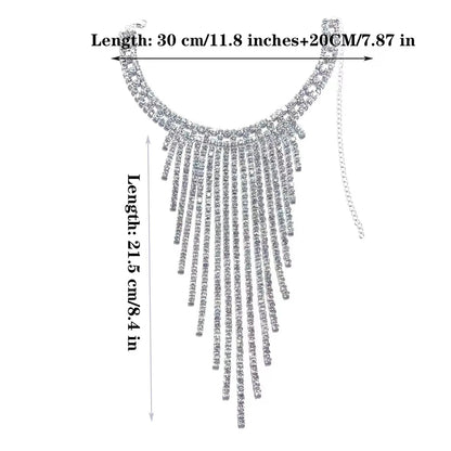 Modische lange Quasten-Anhänger-Halskette für Damen, Party, Abendessen, sexy weißer Strass-Halsband, grenzüberschreitend, beliebt, leuchtend, U-förmig