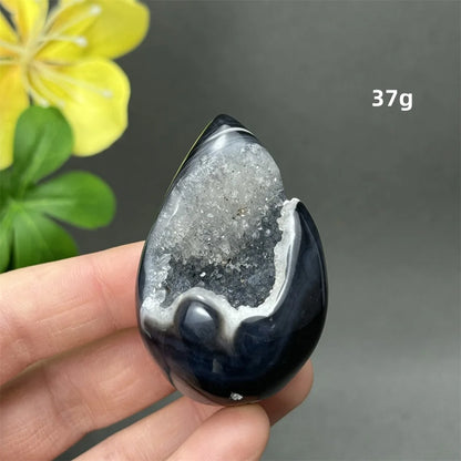Natürlicher schwarzer Achat, Kristallloch, eiförmiger Kristall, Heilung, spirituelle Meditation, Mineralquarz, Aura, Energie, Heimdekoration