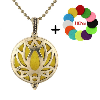 Beliebte Design Mode Aromatherapie Halskette Lotus Parfüm Medaillon Schmuck Ätherisches Öl Diffusor Anhänger Unisex Für Dropshipping