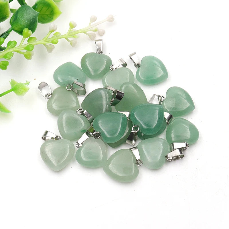 12 Stück Naturstein Quarz Rosenkristall Türkis Opal Herz Anhänger 16mm DIY Schmuckherstellung Halskette Zubehör Charms Handwerk