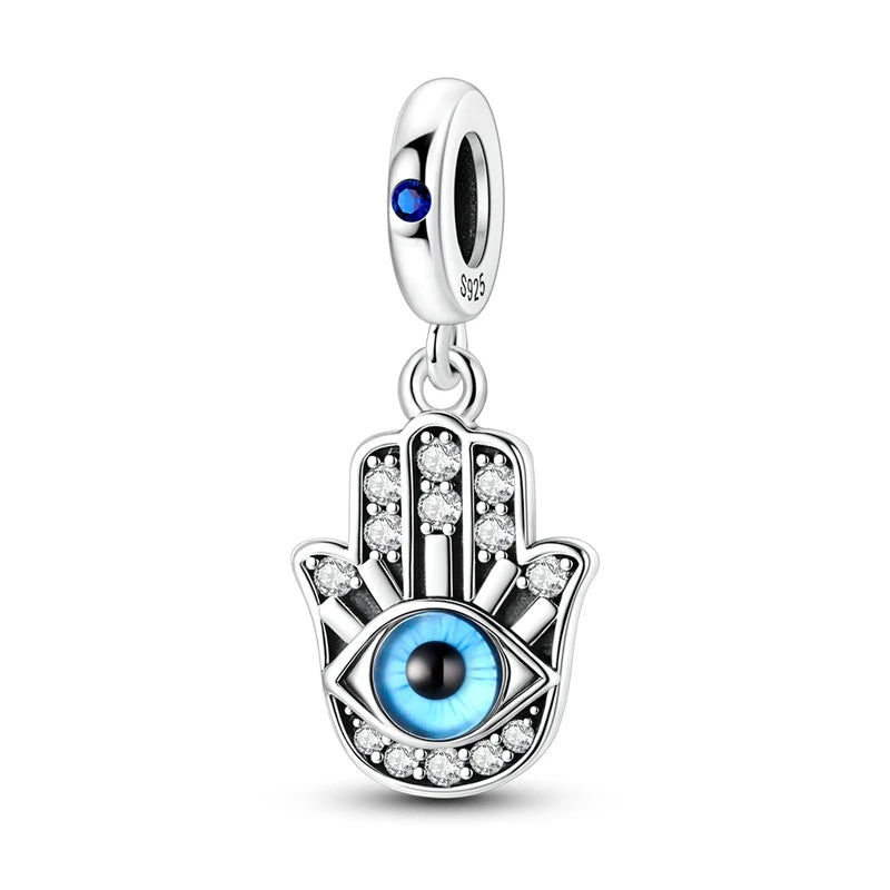Teufelsaugen-Charm aus 925er Silber, Original-Hand der Fatima, blauer Zirkon, Kreuz, blaue Augen, passend für Armbänder, DIY-Herstellung von Schmuck, Geschenk