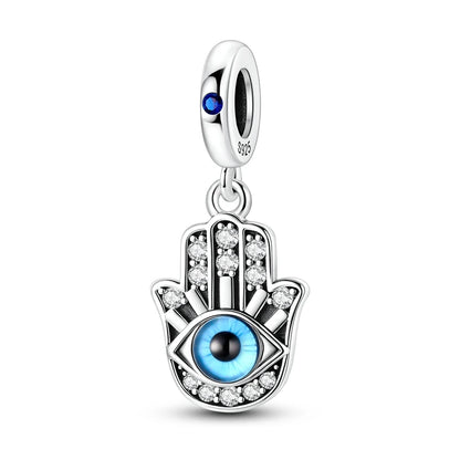 Teufelsaugen-Charm aus 925er Silber, Original-Hand der Fatima, blauer Zirkon, Kreuz, blaue Augen, passend für Armbänder, DIY-Herstellung von Schmuck, Geschenk