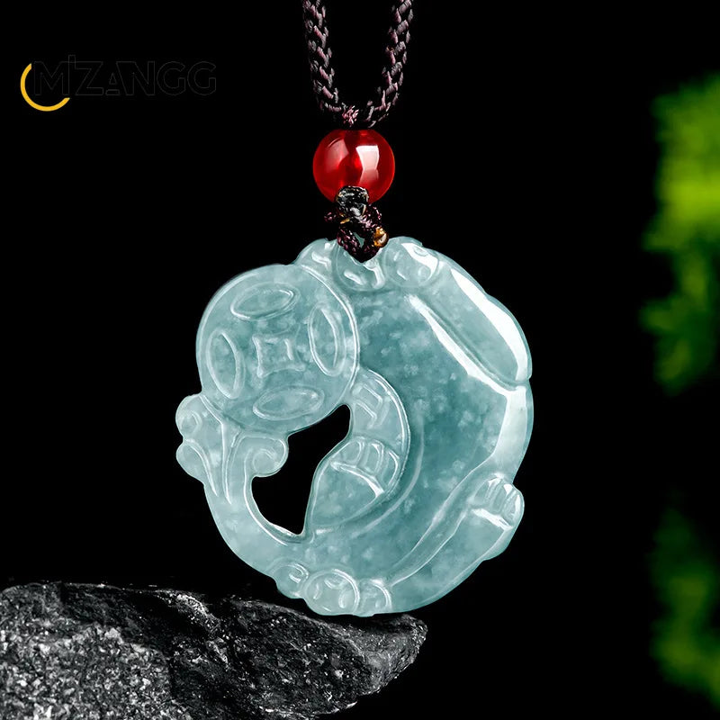 Myanmar A Goods Jadeit Blue Water Money Brave Anhänger Luxus Charm Herren und Damen Schmuck Jade Halskette Geschenk