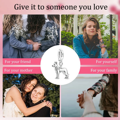 925 Sterling Silber 3D Deutscher Schäferhund Charm Passend für Armband 2026 Jahr des Pferdes Mode Tierschmuck für Frauen Mädchen