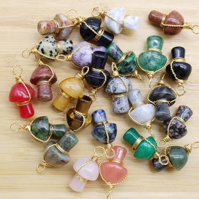 15 stücke Natürliche Stein Anhänger Quarz Kristall Amethyst Achate Aventurin Pilz Stein Anhänger für DIY Machen Zubehör