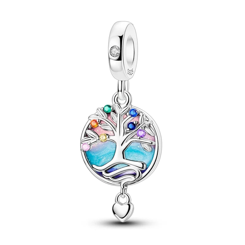 Funkelnde 925er-Sterlingsilber-Charm mit buntem Zirkon, festen Clip-Perlen und Engel-Anhänger, passend für Armbänder und Halsketten, exquisite Geschenke