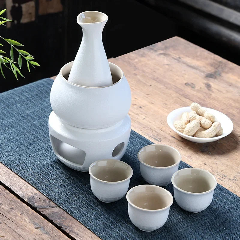 Keramik Sake Set Tassen mit wärmer halten Sake Lagerung Geschenk box, traditionelle Porzellan Keramik heißes Saki Getränk