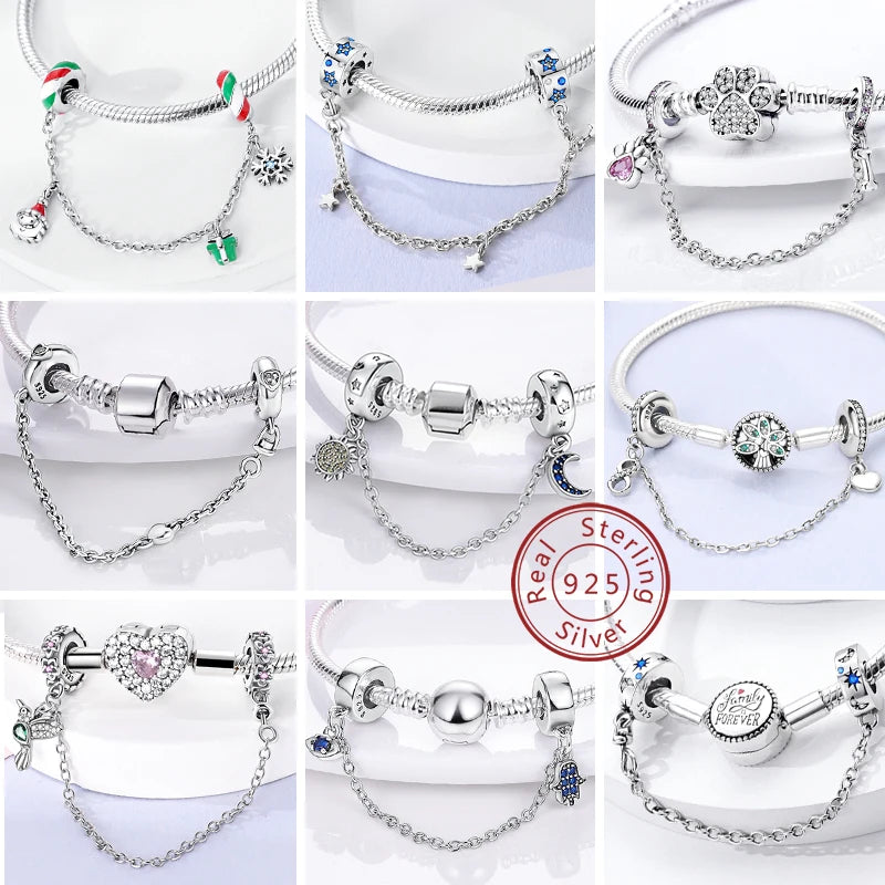 Silber-Charm, 925er-Sterlingsilber, Clip-Charms, Sicherheitsketten-Charm, CZ-Pavé, runde Clip-Perlen, passend für Original-Armbänder, Schmuckherstellung