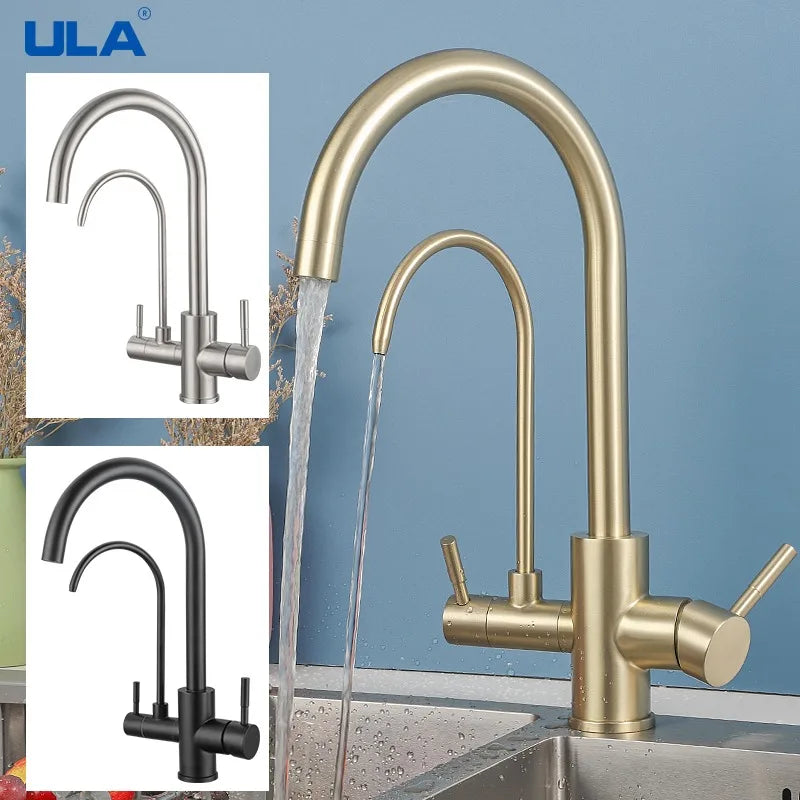 Ula gefilterte Küchen armaturen heißes und kaltes Trinkwasser 3-Wege-Filter Küchen spüle Mixer Rotations hähne Kran Doppel griff