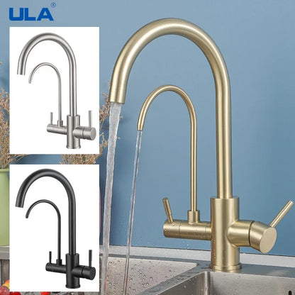 Ula gefilterte Küchen armaturen heißes und kaltes Trinkwasser 3-Wege-Filter Küchen spüle Mixer Rotations hähne Kran Doppel griff