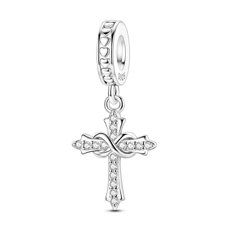 Romantische Schleifenperlen aus 925er-Sterlingsilber und herzförmiger, unendlicher baumelnder Charm, passend für Armbänder, schöne Schmuck-Accessoires, Geschenke