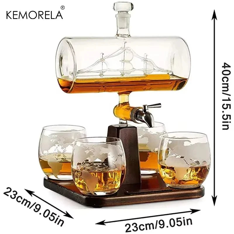 Kemorela 1 Set kreative antike Bootsform Dekan ter Rotwein Whisky Glas Dekan ter 1 Halterung 1 Dekan ter 4 Tasse Kombination sset