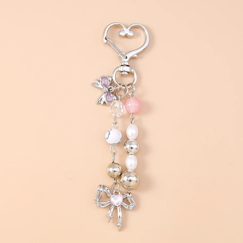Aihua süße Y2K Metall Perle Liebe Herz Schleife Schlüsselanhänger für Frauen Mädchen Handtasche Anhänger DIY Schlüsselanhänger handgemachte Schmuck Geschenke