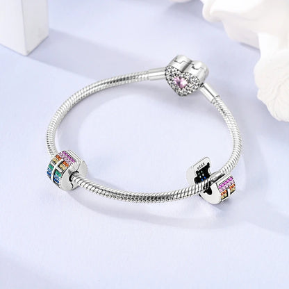 Funkelnde 925er-Sterlingsilber-Charm mit buntem Zirkon, festen Clip-Perlen und Engel-Anhänger, passend für Armbänder und Halsketten, exquisite Geschenke