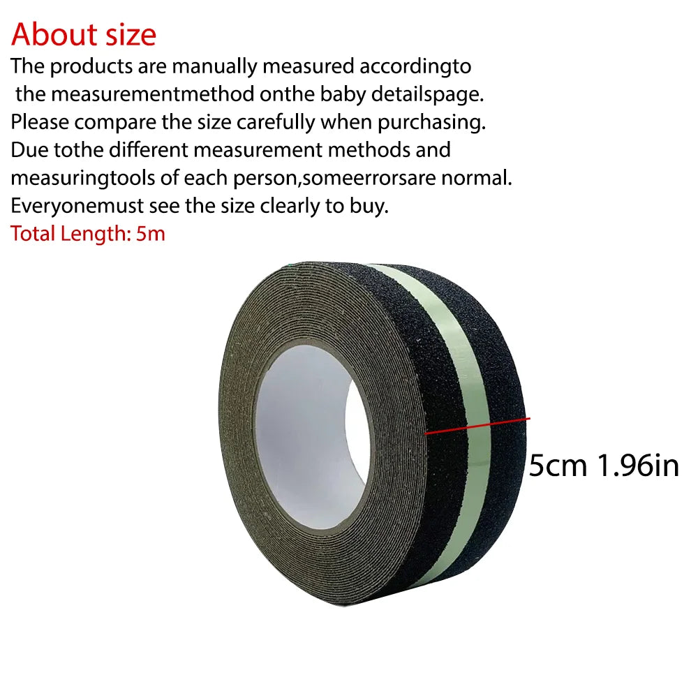 5CM X 5M Anti-Rutsch-Klebeband mit grünem, im Dunkeln leuchtendem Streifen, reibungsstarkes, selbstklebendes Klebeband für Treppenstufen, Innen- und Außenbereich