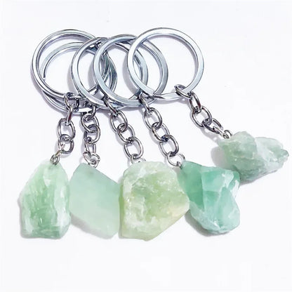 1pc natürliche rohe Erz grün Fluorit Stein Schlüssel ring Kristall quarze Schlüssel bund Frauen Männer Handtasche Mineral Schlüssel ring Schmuck