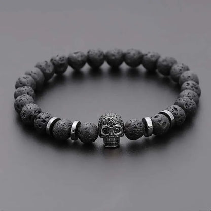 Black Eye Skull Hematite Beaded Bracelet Men Classic Handmade 8mm Lava Stone Charm Bracelet for Men Jewelry Gift