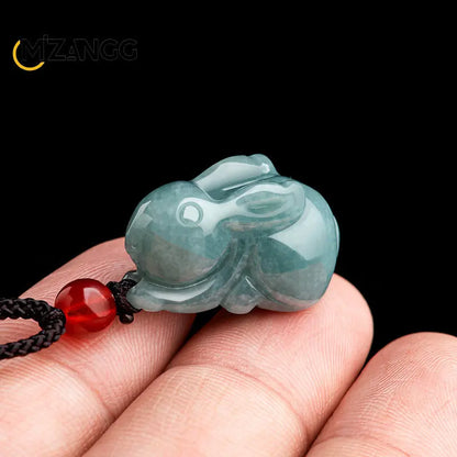 Echter natürlicher Jadeit, blaues Wasser, Jade-Kaninchen, dreidimensionaler Sternzeichen-Kaninchen-Jade-Anhänger, niedlicher Damen-Anhänger, verheißungsvolle Objekte
