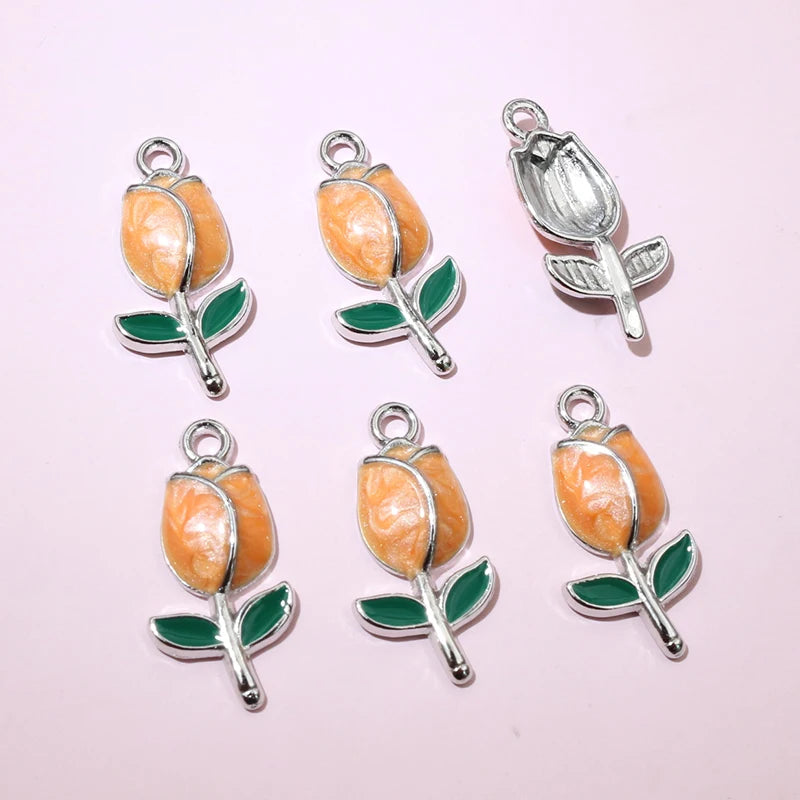20 Stück 21x10mm Emaille Rose Knospe Blume Charms Anhänger Legierung Metall DIY Schmuckherstellung Zubehör Erkenntnisse für Halskette Ohrringe