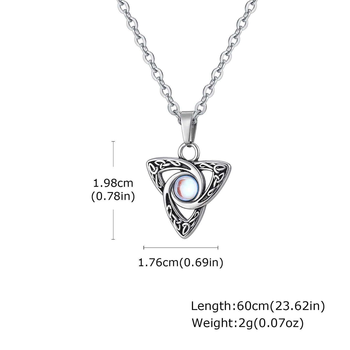 Vnox Vintage Celtic Knot Pendant Necklaces with Moonstone Inlay for Men and Women, Witch Knot Collar Jewelry with Box Chain