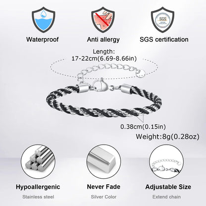 Zweifarbige Kettenarmbänder für Männer und Jungen, verstellbares Armband mit gedrehtem Seil aus Edelstahl, stilvolle Schmuckgeschenke